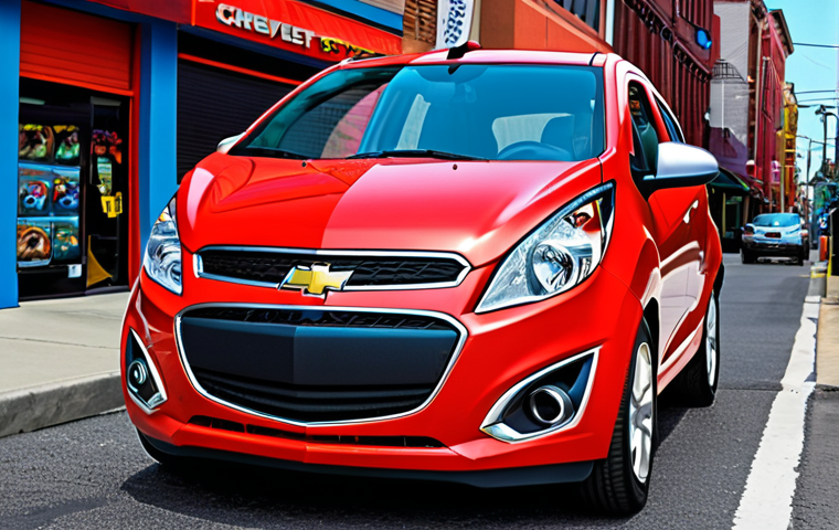**

"Chevrolet Spark, vibrant color, urban setting, stylish, eye-catching design, American vibe."

**
