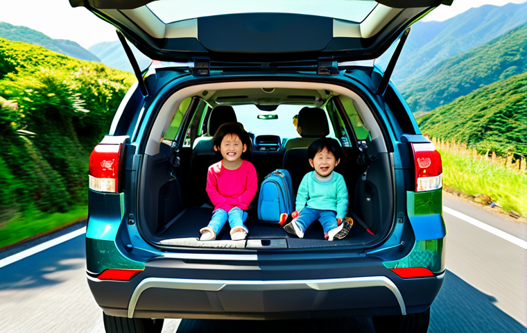 쉐보레 트래버스의 최신 기술 - Family Road Trip**

A modern Chevrolet Traverse, fully loaded with luggage, driving along a scenic c...