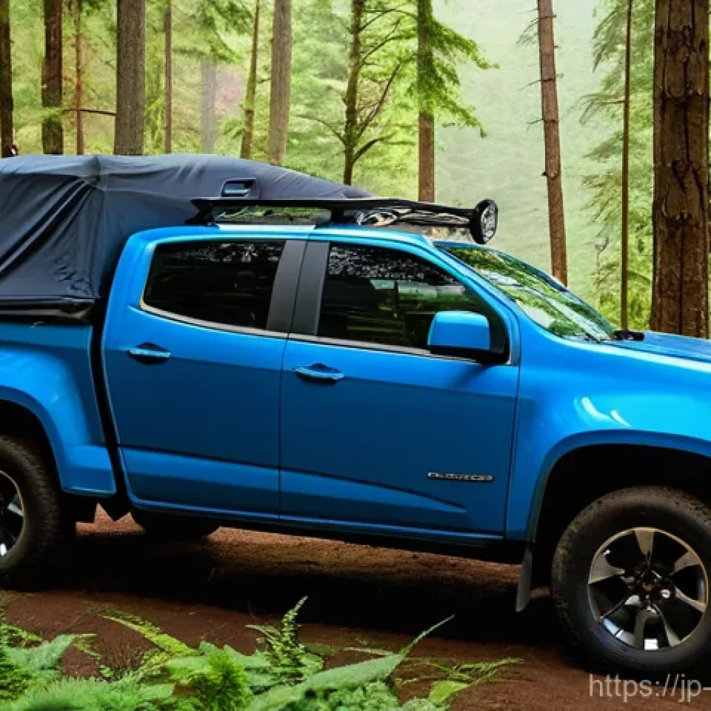 쉐보레 콜로라도의 적재함 활용 팁 - **Prompt: Serene Morning Car Camping in Chevrolet Colorado**
A wide shot of a Chevrolet Col...