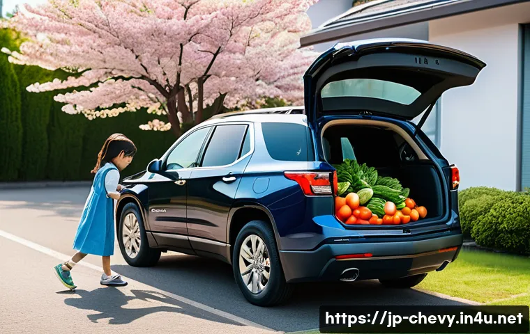 쉐보레 트래버스 유지보수 비용 - **Prompt:** A sun-drenched suburban street scene in Japan. A meticulously clean, dark blue Chevrolet...